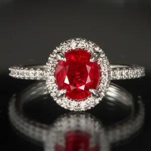 Platinum Burma Ruby  and Round Brilliant Diamond Ring