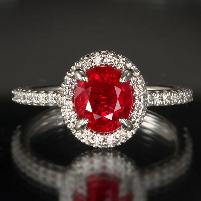 Platinum Burma Ruby  and Round Brilliant Diamond Ring