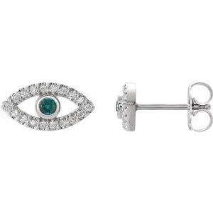 Platinum Natural Alexandrite & Natural White Sapphire Evil Eye Earrings