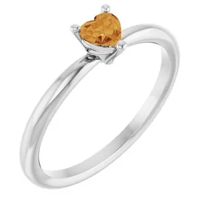 Platinum Natural Citrine Heart Solitaire Ring