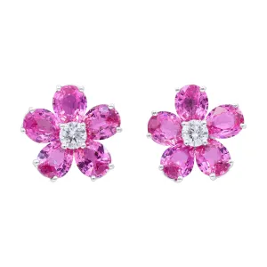 Platinum Pink Sapphire Diamond Flower Earrings