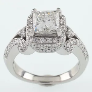 Platinum Princess Diamond Solitaire Ring w/ Accents Center 1.50 Ct Size 5.5