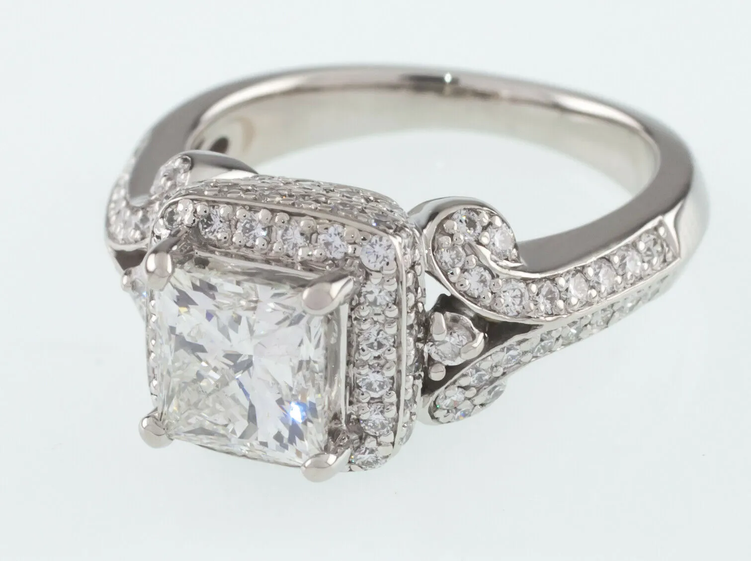 Platinum Princess Diamond Solitaire Ring w/ Accents Center 1.50 Ct Size 5.5