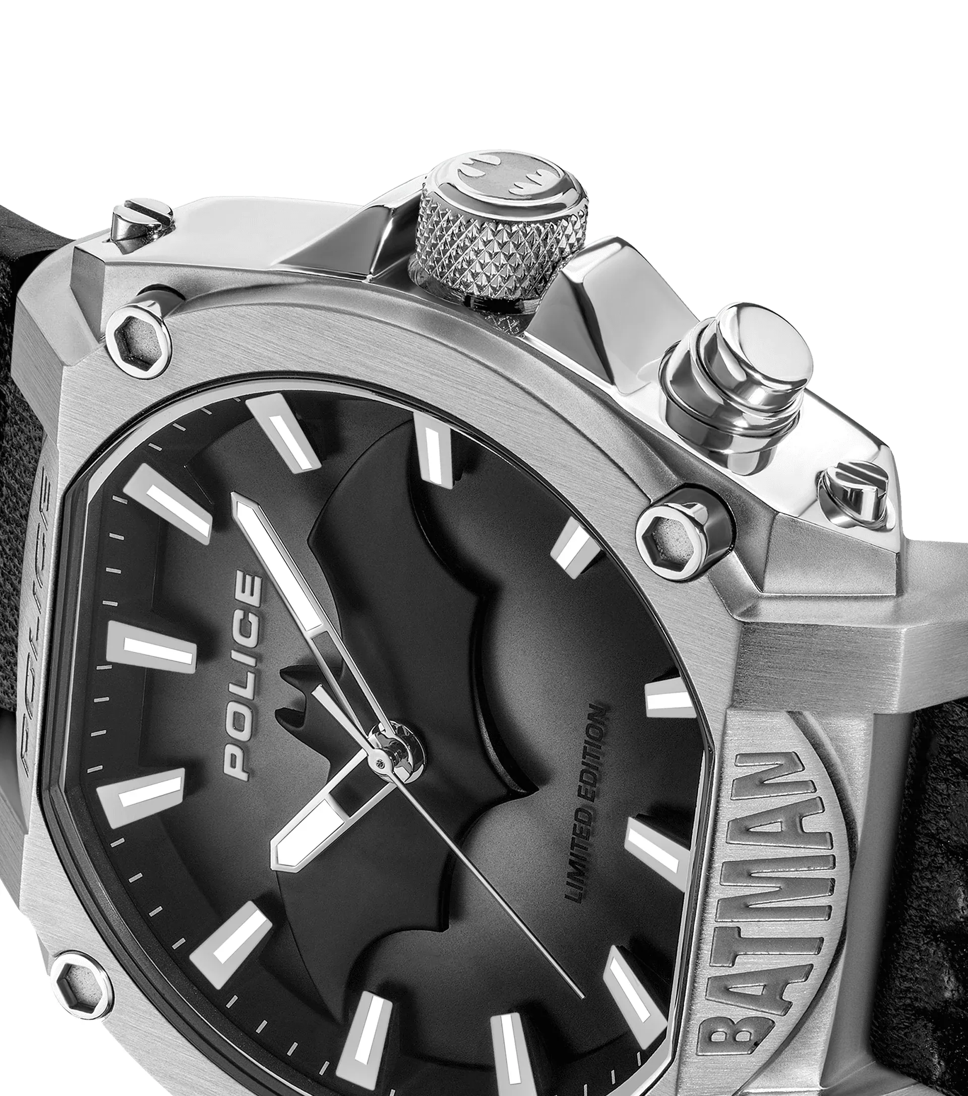 Police Forever Batman Gents Semi Transparent Black Dial Black Leather Strap Watch