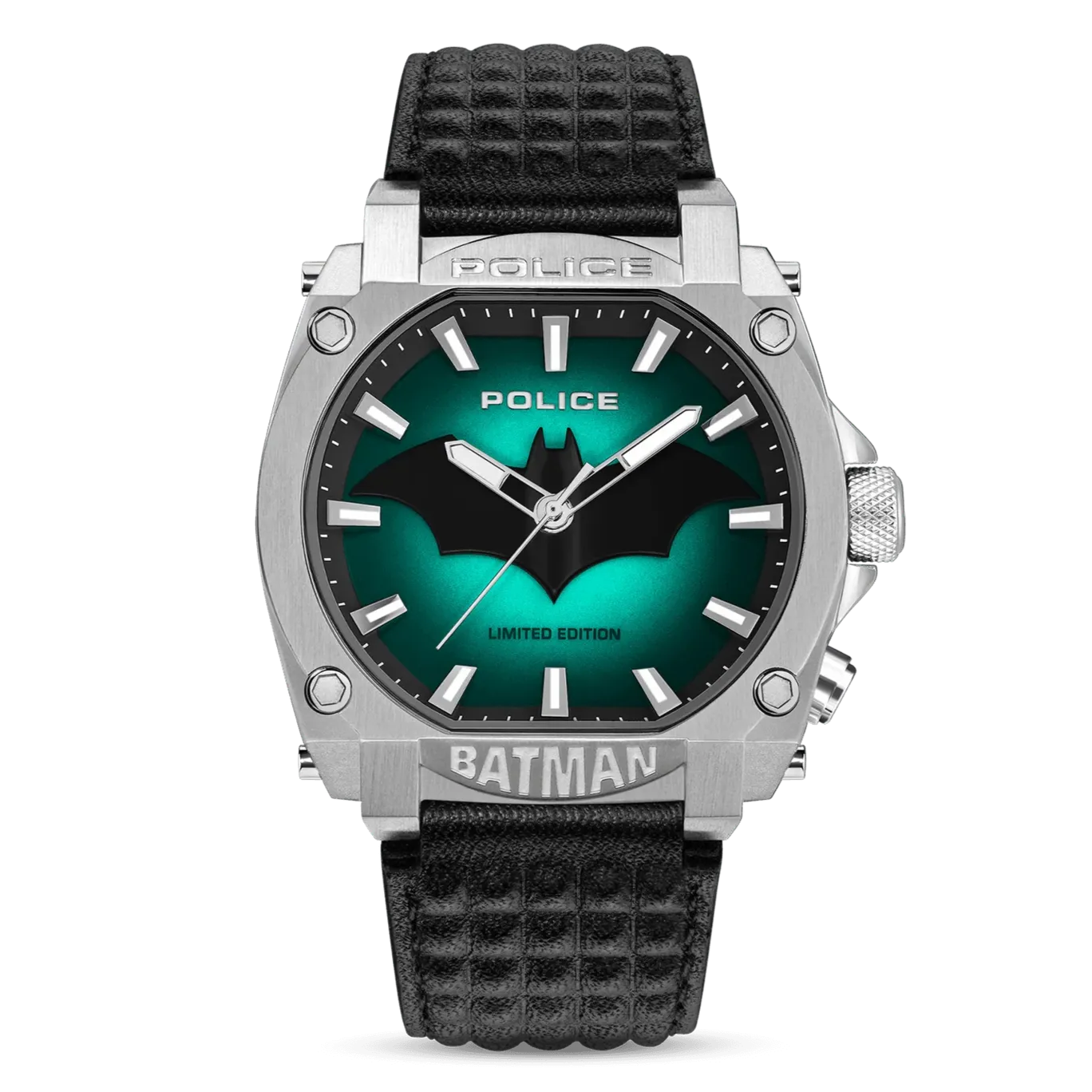 Police Forever Batman Gents Semi Transparent Black Dial Black Leather Strap Watch