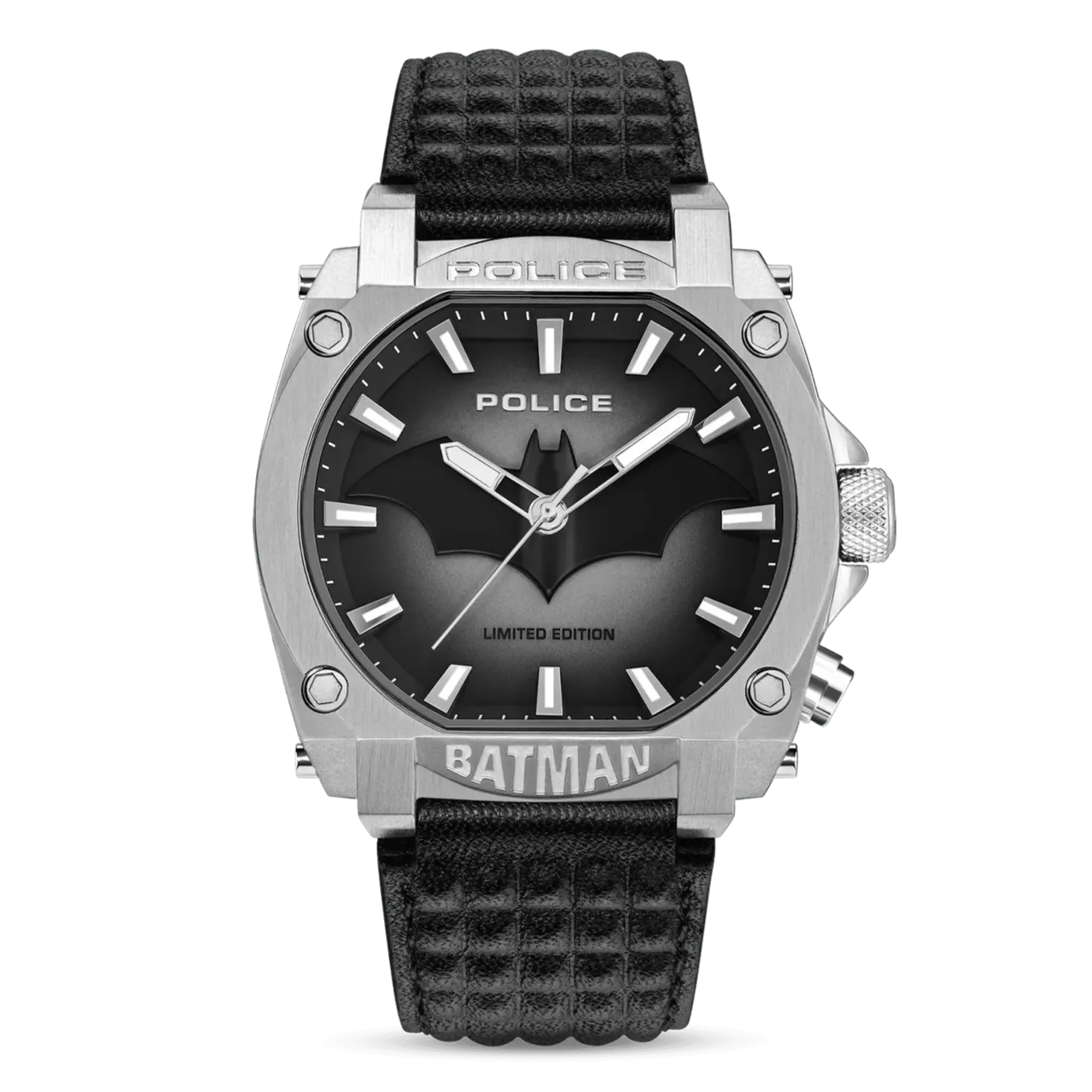 Police Forever Batman Gents Semi Transparent Black Dial Black Leather Strap Watch