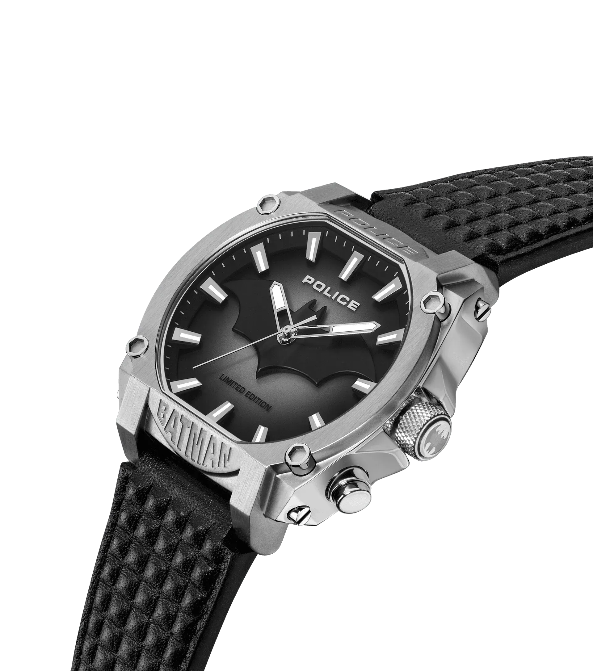Police Forever Batman Gents Semi Transparent Black Dial Black Leather Strap Watch