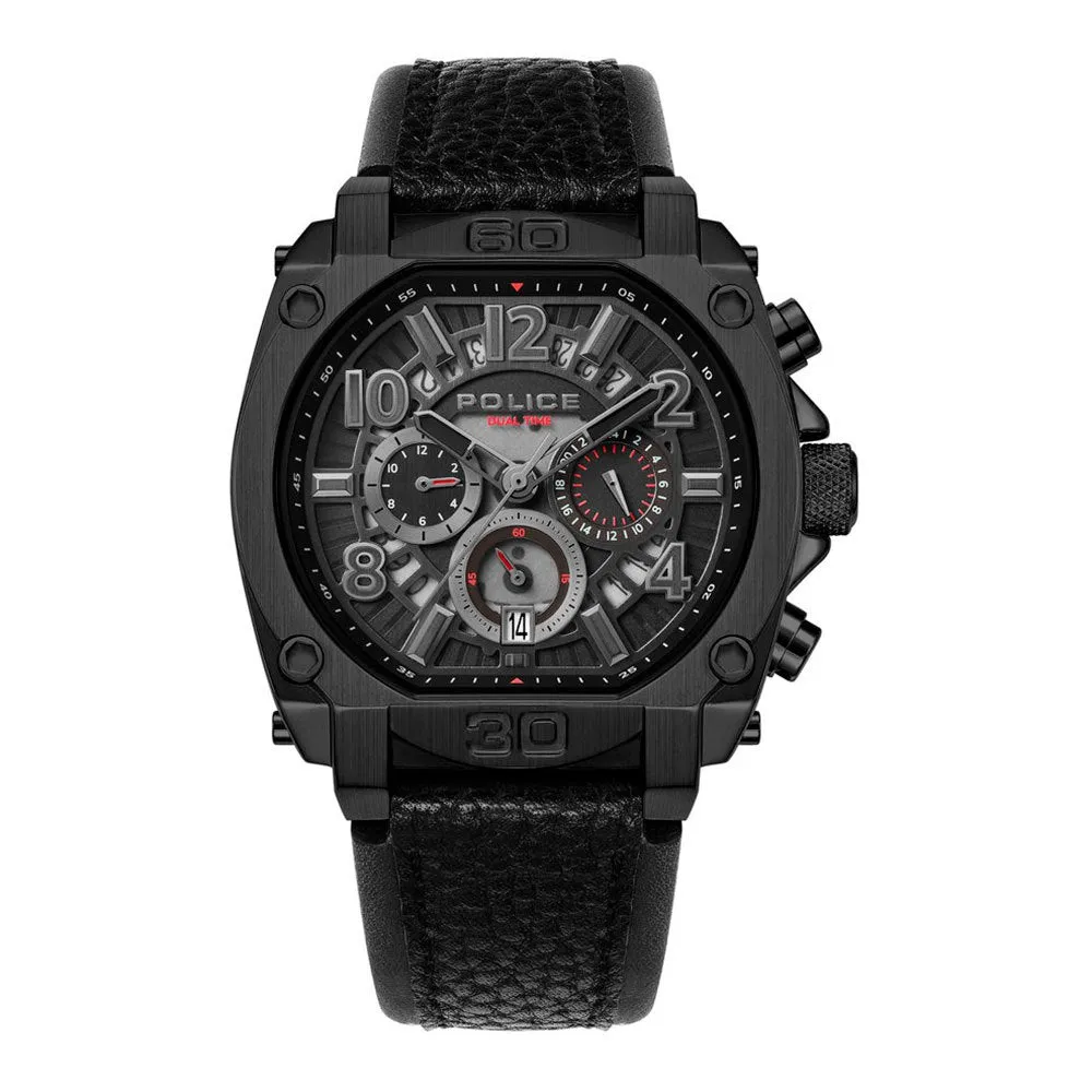 Police Norwood Gents Charcoal Dial Black Case Black Leather Strap Watch