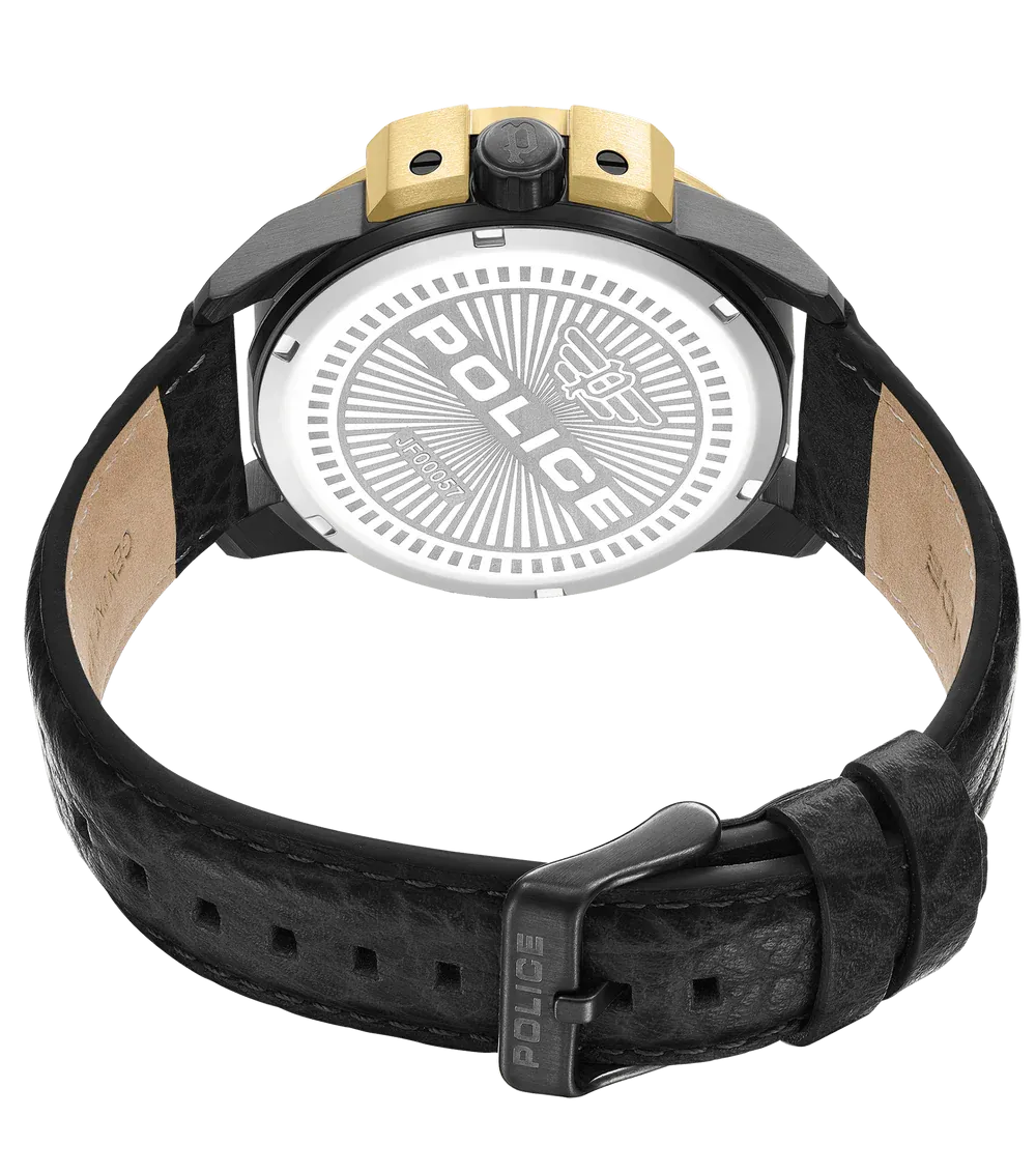 Police Underlined Gents Black Dial Black Case Black Leather Strap Watch