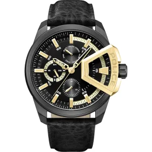 Police Underlined Gents Black Dial Black Case Black Leather Strap Watch