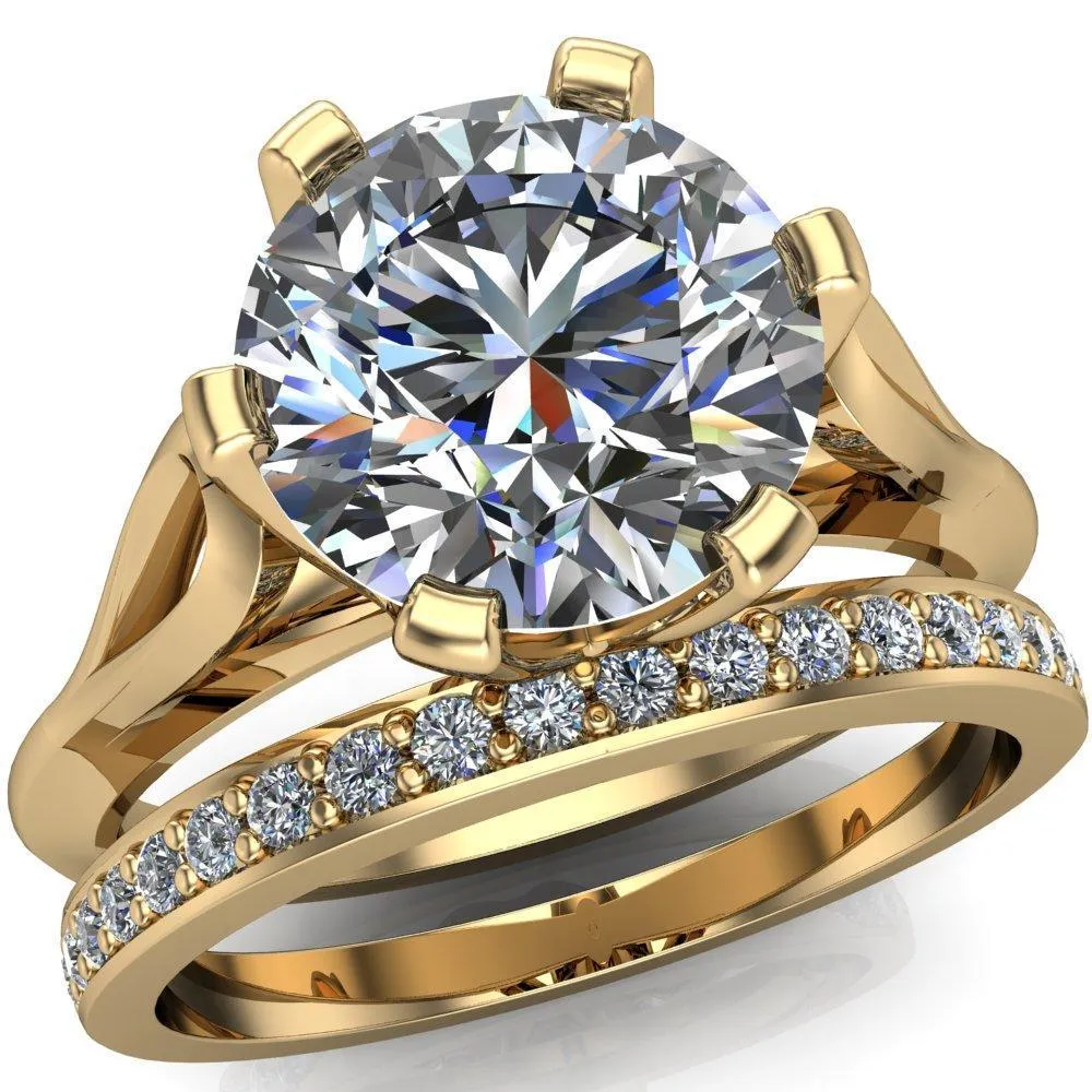 Portia Round Center Stone 6 Prong Split Shank Ring