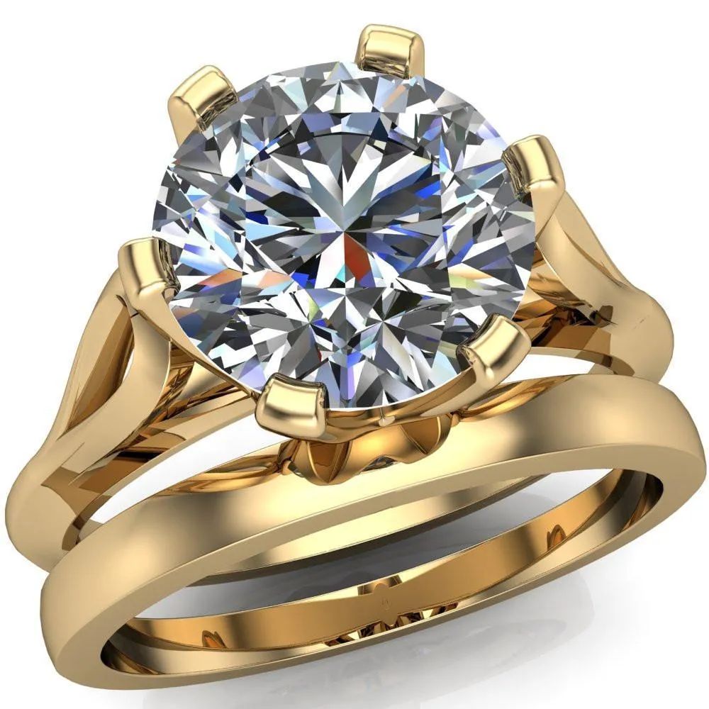 Portia Round Center Stone 6 Prong Split Shank Ring