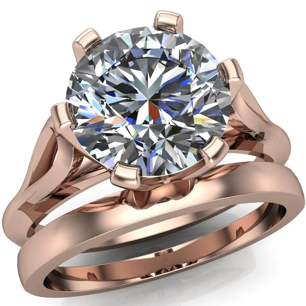 Portia Round Center Stone 6 Prong Split Shank Ring