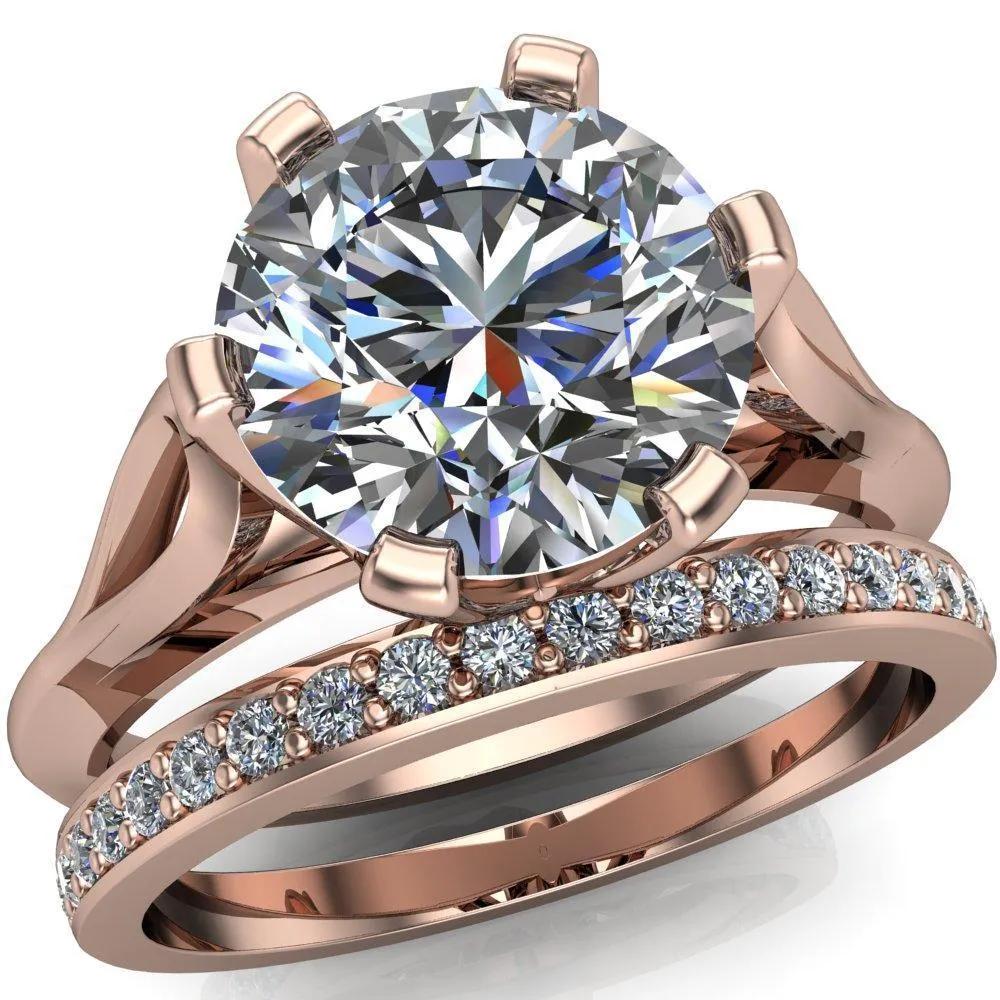 Portia Round Center Stone 6 Prong Split Shank Ring
