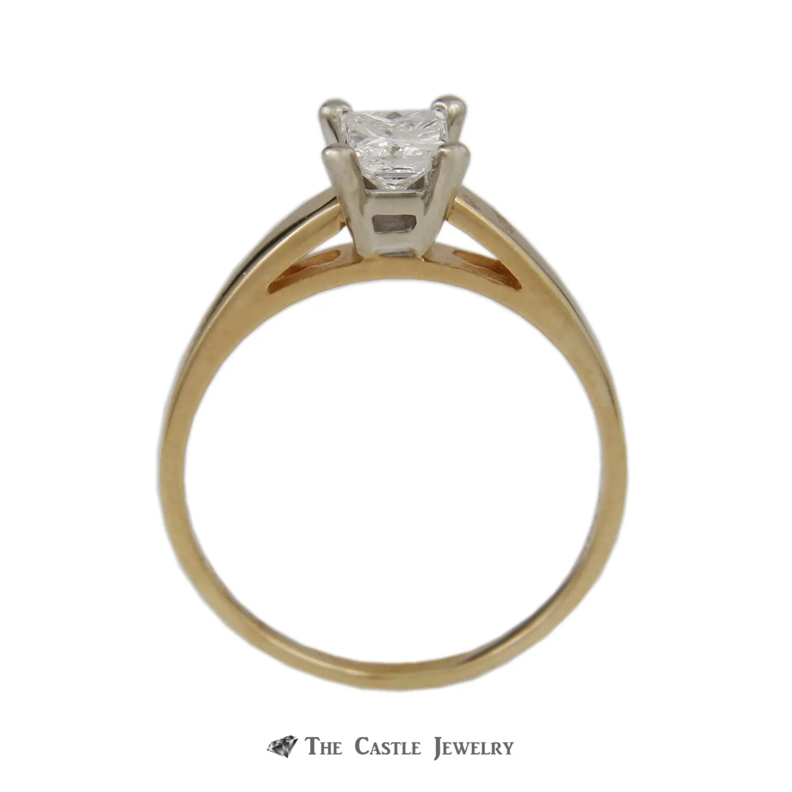 Princess Cut .55ct Diamond Solitaire Engagement Ring in 14K Gold Cathedral Mount