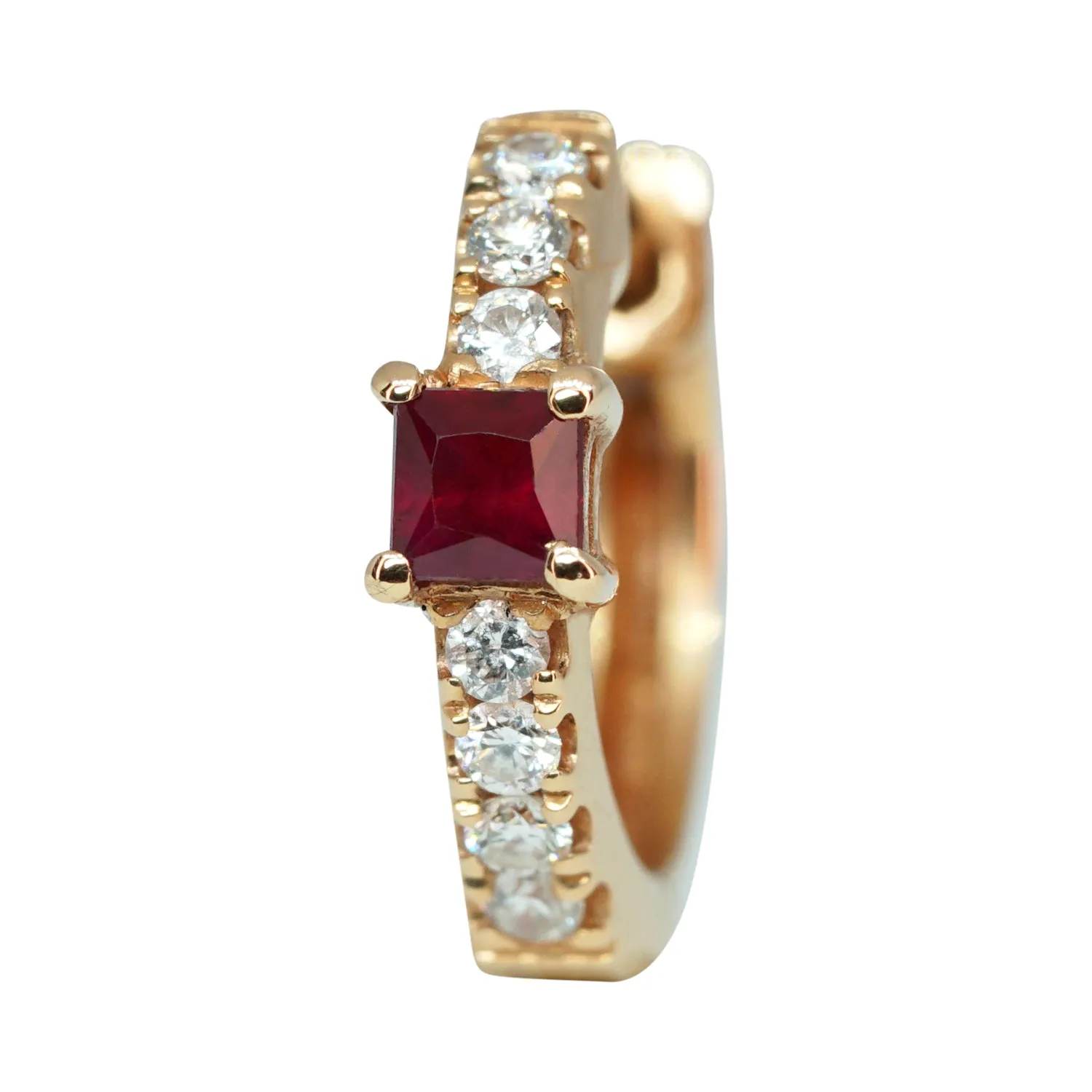 Princess Cut Ruby & Diamond Huggie Earrings