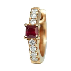 Princess Cut Ruby & Diamond Huggie Earrings