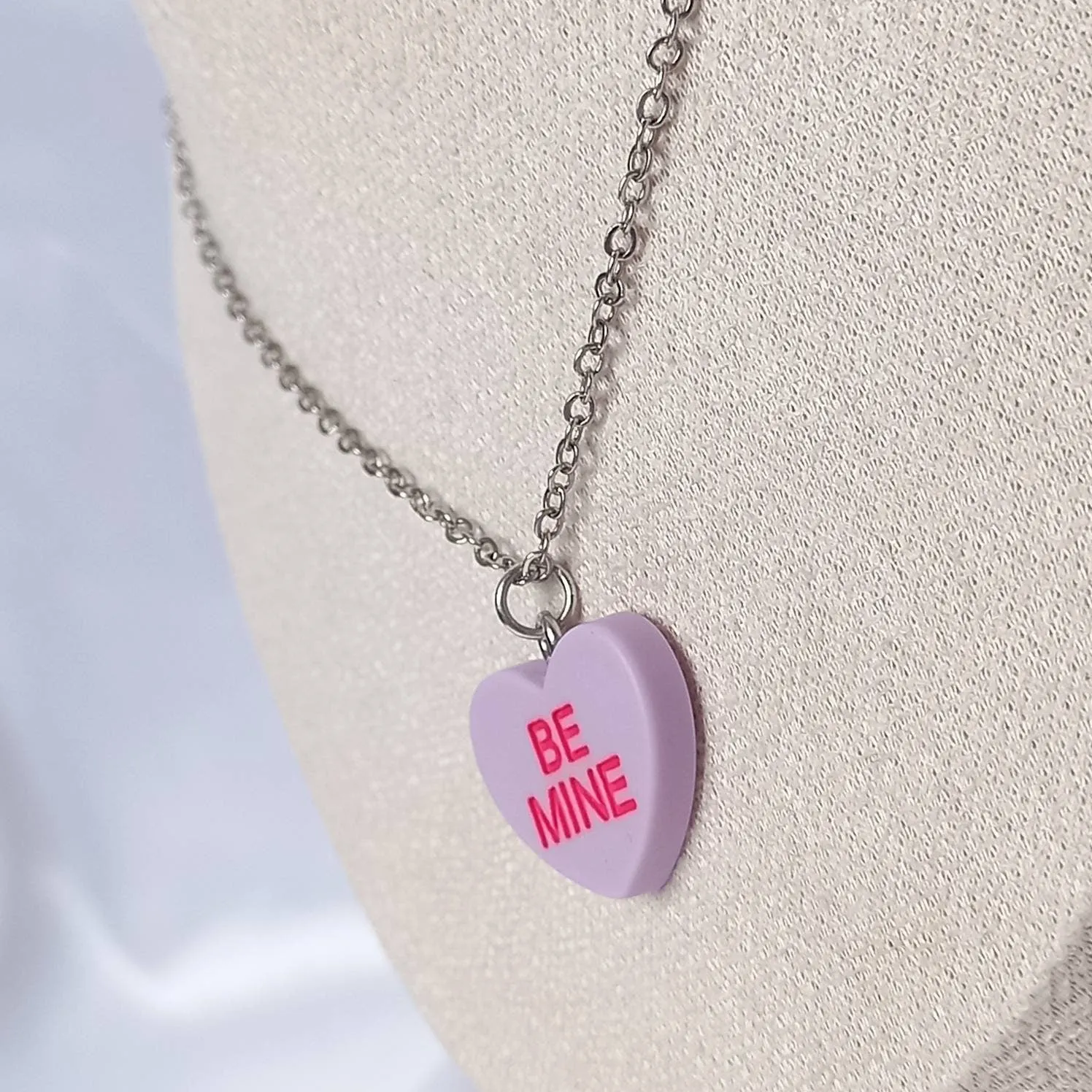 Purple & Silver Retro Heart Necklace - Purple Jewellery,Silver Necklaces In The UK, Lilac Necklace, Heart Necklaces,70's Style Necklace
