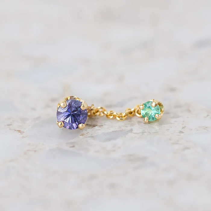 Purple Sapphire and Emerald Waterfall Single Stud