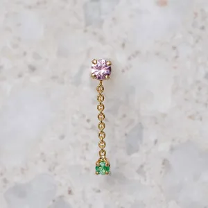 Purple Sapphire and Emerald Waterfall Single Stud