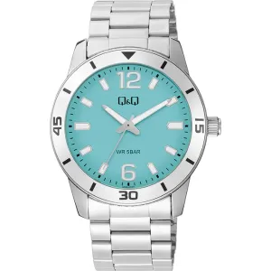 Q&Q Silver Stainless Steel Blue Dial Quartz Watch for Gents - Q85B001PY