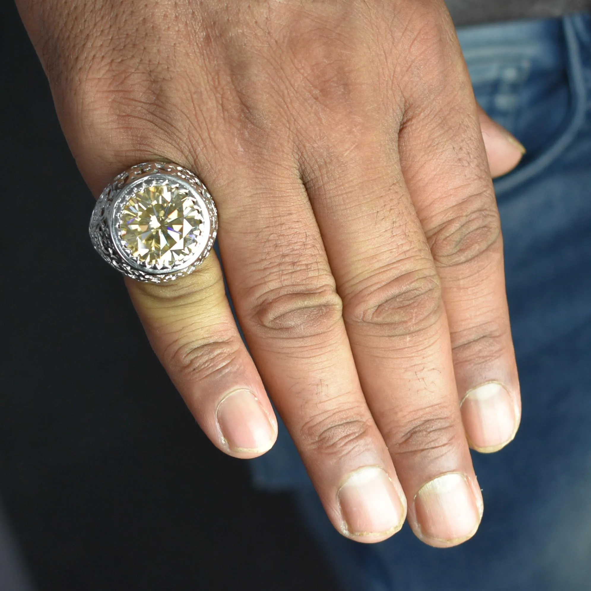 RARE & Huge 10 Ct Champagne Diamond Ring. Amazing Shine & Luster WATCH VIDEO