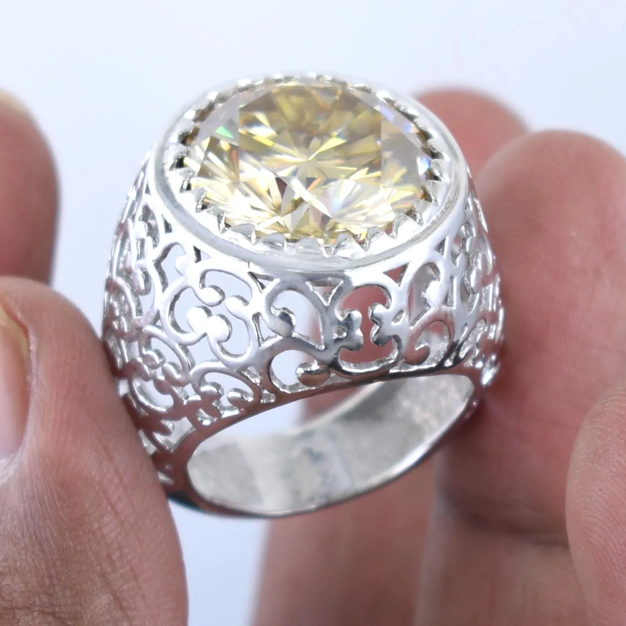 RARE & Huge 10 Ct Champagne Diamond Ring. Amazing Shine & Luster WATCH VIDEO