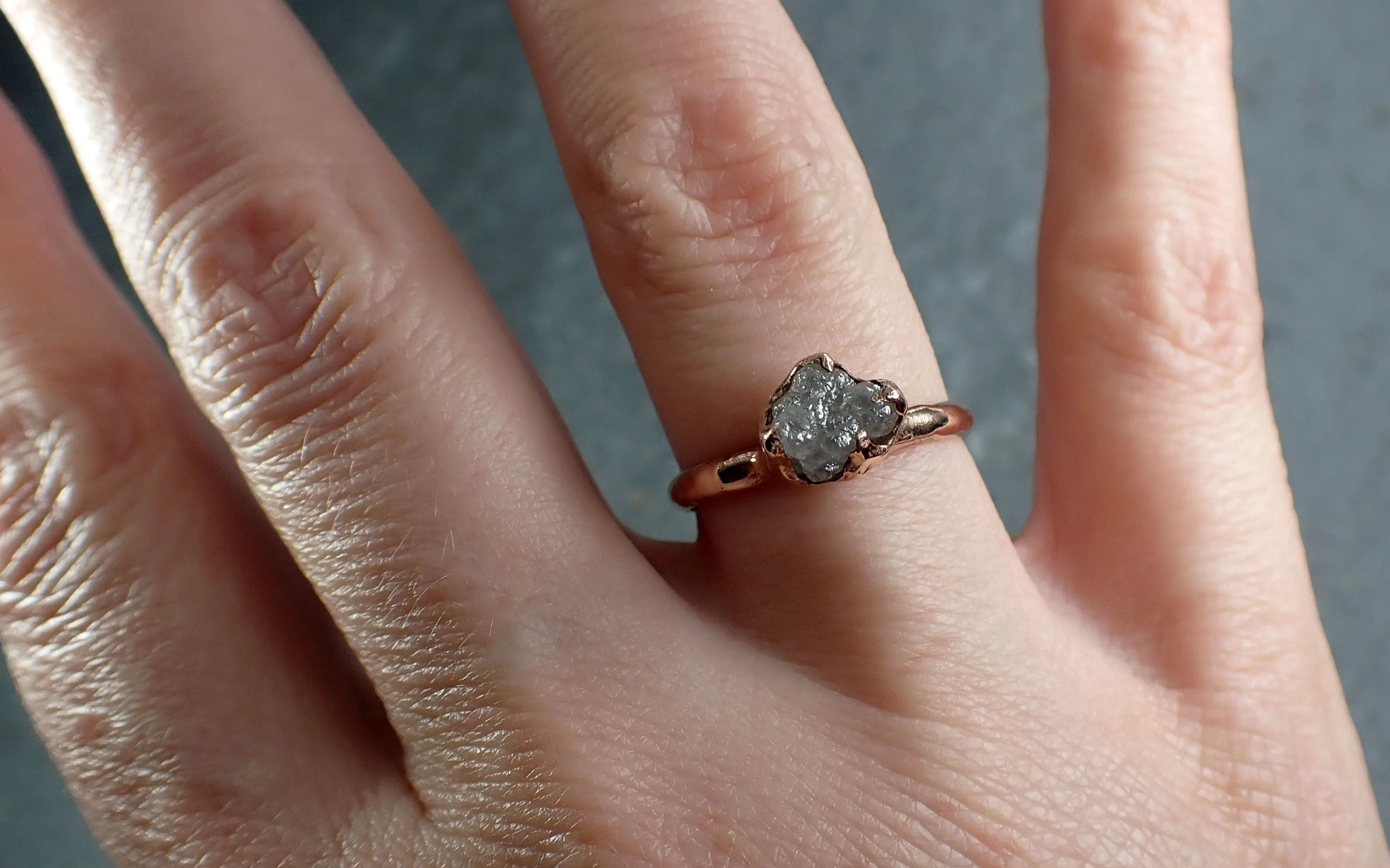 Raw Diamond Engagement Ring Rough Uncut Diamond Solitaire Recycled 14k Rose gold Conflict Free Diamond Wedding Promise 3111