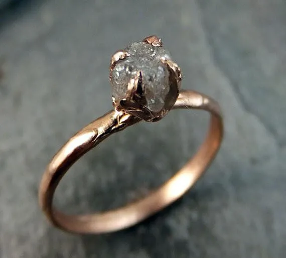 raw diamond engagement ring rough uncut diamond solitaire recycled 14k rose gold conflict free diamond wedding promise by angeline Alternative Engagement