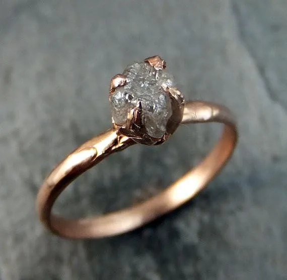 raw diamond engagement ring rough uncut diamond solitaire recycled 14k rose gold conflict free diamond wedding promise by angeline Alternative Engagement
