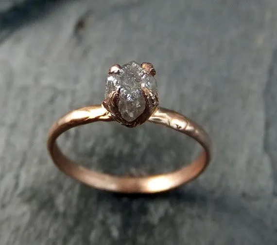 raw diamond engagement ring rough uncut diamond solitaire recycled 14k rose gold conflict free diamond wedding promise by angeline Alternative Engagement