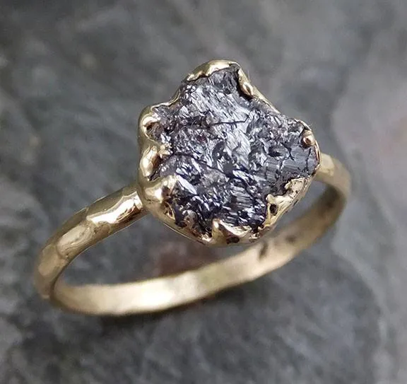 raw diamond solitaire engagement ring rough uncut gemstone gold conflict free black diamond wedding promise Alternative Engagement