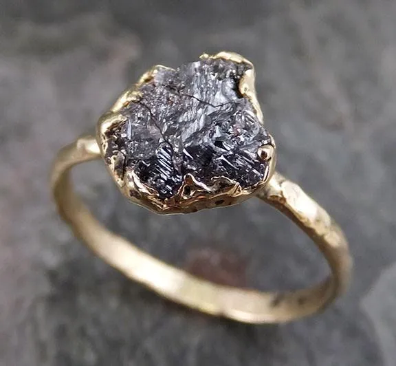 raw diamond solitaire engagement ring rough uncut gemstone gold conflict free black diamond wedding promise Alternative Engagement