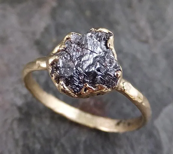 raw diamond solitaire engagement ring rough uncut gemstone gold conflict free black diamond wedding promise Alternative Engagement