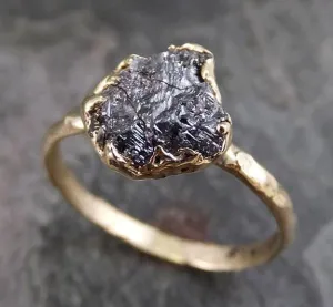 raw diamond solitaire engagement ring rough uncut gemstone gold conflict free black diamond wedding promise Alternative Engagement