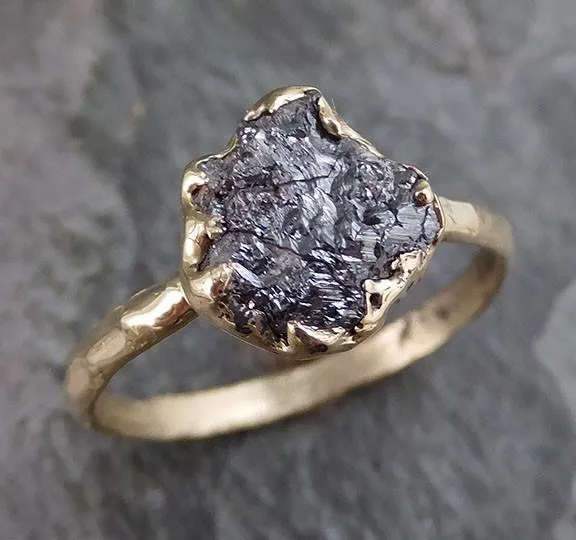 raw diamond solitaire engagement ring rough uncut gemstone gold conflict free black diamond wedding promise Alternative Engagement