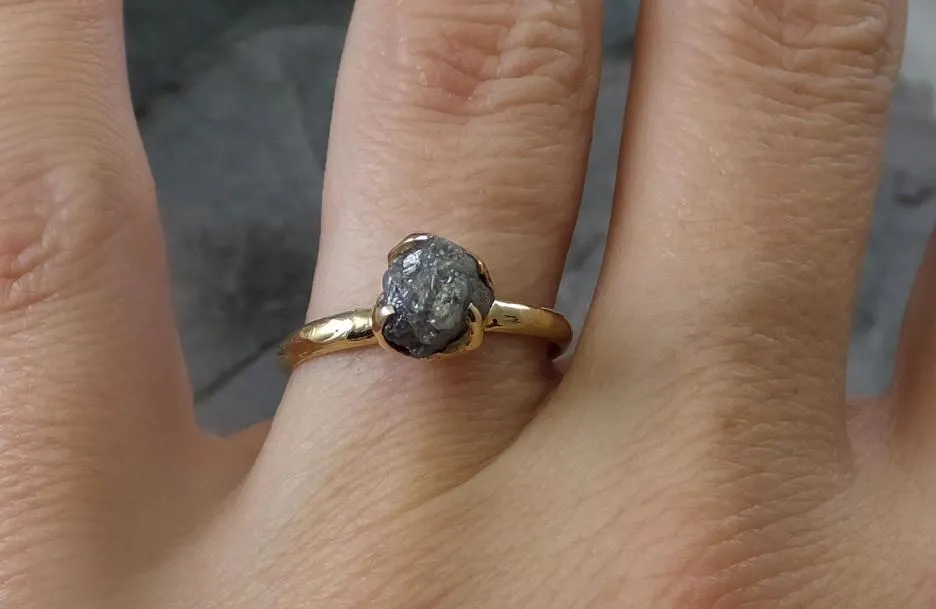 raw diamond solitaire engagement ring rough uncut gemstone gold conflict free grey diamond wedding promise Alternative Engagement