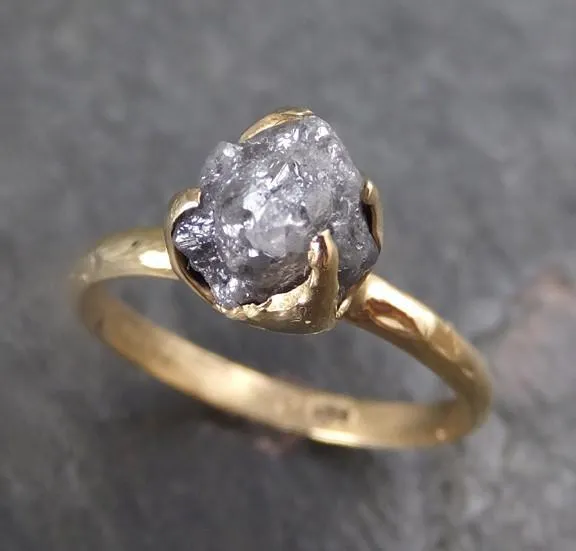raw diamond solitaire engagement ring rough uncut gemstone gold conflict free grey diamond wedding promise Alternative Engagement