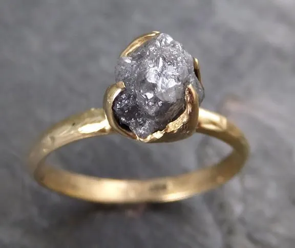 raw diamond solitaire engagement ring rough uncut gemstone gold conflict free grey diamond wedding promise Alternative Engagement
