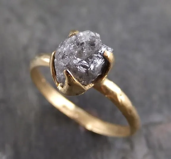 raw diamond solitaire engagement ring rough uncut gemstone gold conflict free grey diamond wedding promise Alternative Engagement