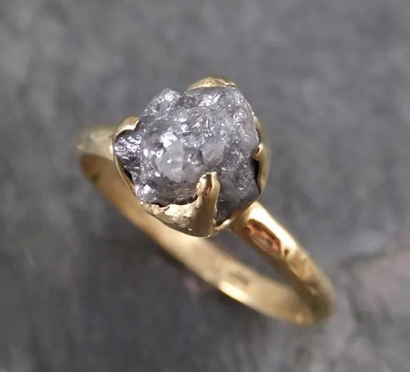 raw diamond solitaire engagement ring rough uncut gemstone gold conflict free grey diamond wedding promise Alternative Engagement
