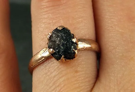 raw diamond solitaire engagement ring rough uncut gemstone rose gold conflict free black diamond wedding promise by angeline Alternative Engagement