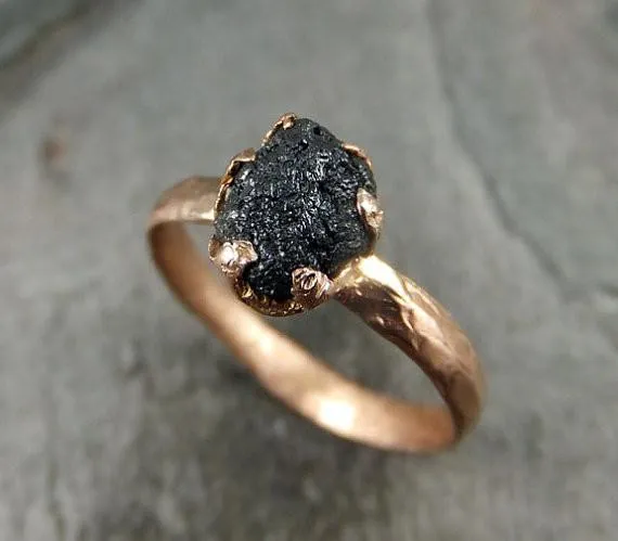 raw diamond solitaire engagement ring rough uncut gemstone rose gold conflict free black diamond wedding promise by angeline Alternative Engagement