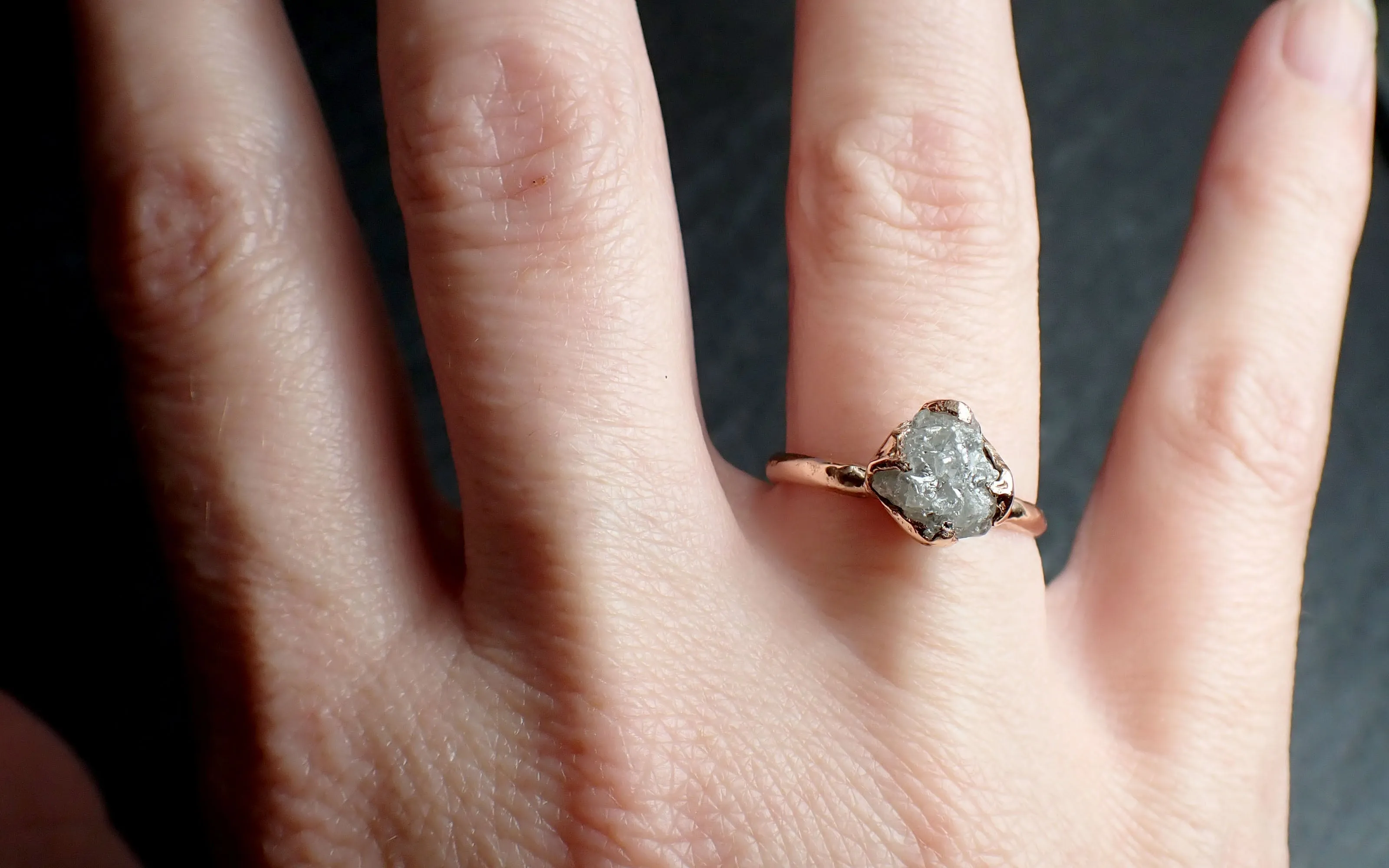 raw diamond solitaire engagement ring rough uncut rose gold conflict free diamond wedding promise 2547 Alternative Engagement