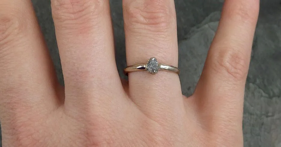 raw rough uncut dainty diamond engagement ring rough diamond solitaire 14k white gold conflict free diamond wedding promise byangeline 0383 Alternative Engagement