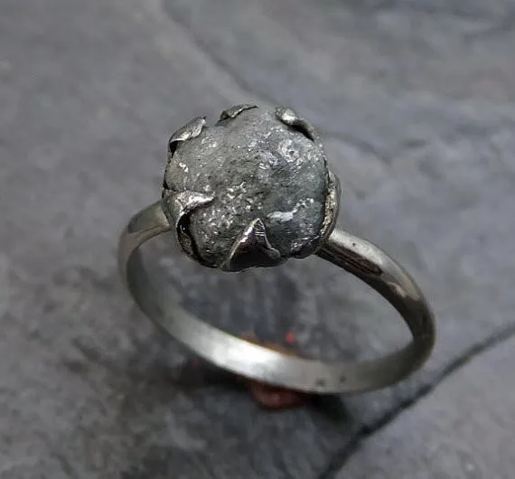 raw rough uncut diamond engagement ring rough diamond solitaire 14k white gold conflict free diamond wedding promise Alternative Engagement
