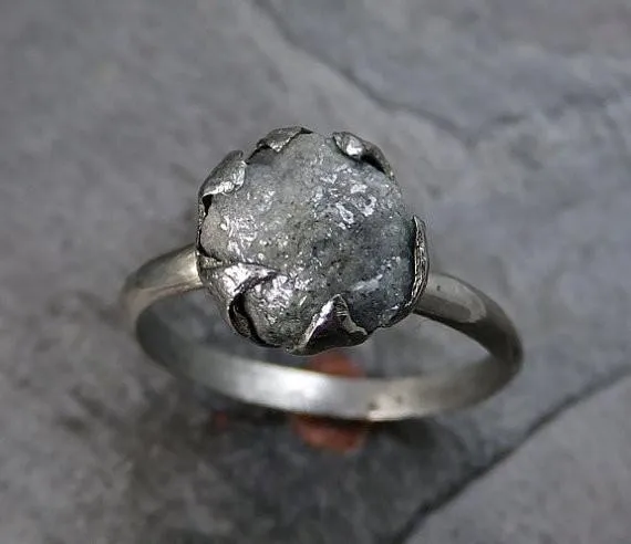 raw rough uncut diamond engagement ring rough diamond solitaire 14k white gold conflict free diamond wedding promise Alternative Engagement