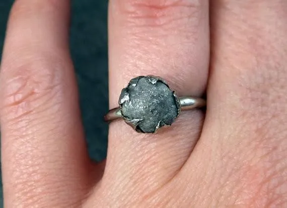 raw rough uncut diamond engagement ring rough diamond solitaire 14k white gold conflict free diamond wedding promise Alternative Engagement