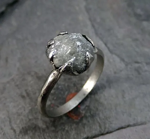 raw rough uncut diamond engagement ring rough diamond solitaire 14k white gold conflict free diamond wedding promise Alternative Engagement