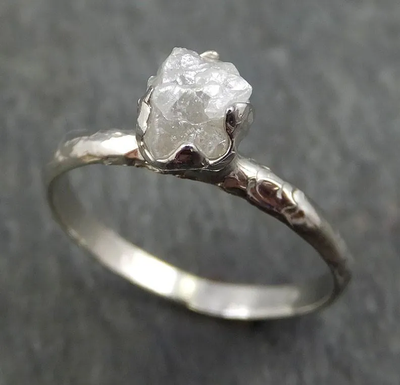 raw rough uncut diamond engagement ring rough diamond solitaire 14k white gold conflict free diamond wedding promise byangeline 0364 Alternative Engagement